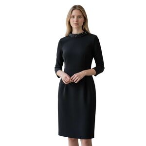 TALBOTS Sequin‎ Collar Detail Dress, A-Line, 3/4 Sleeves, Fit & Flare, Black, 2P